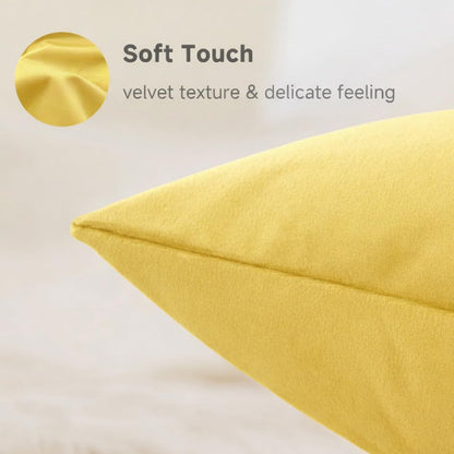 QUORGVES Yellow Velvet Throw Pillow Covers 18x18 Inch Set of 2 | Covers Only,Ultra-Soft,Hidden Zipper,Easy Care,Decorative Accent Cushion Covers for Couch Sofa Bed Decor,Light Yellow