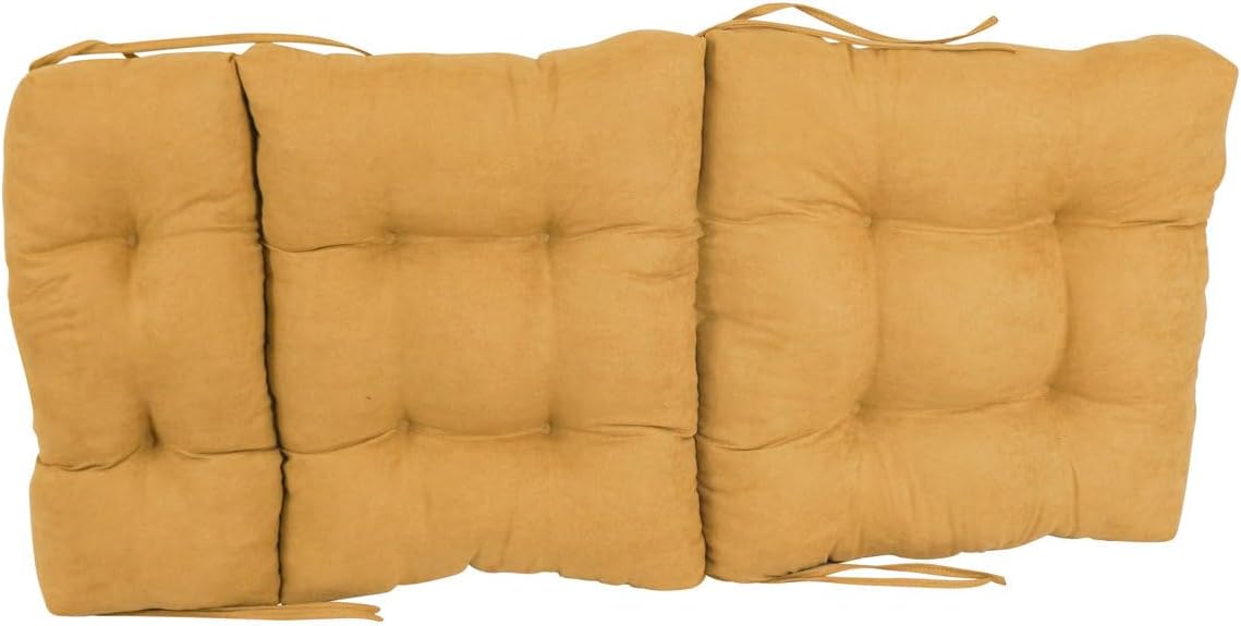 Durable Classic Tufted Lemon Yellow Outdoor Seat Back Patio Chair Cushions - All Season Reversible Solid Pattern Contemporary Style - Upholstered Pads with Tie-Back Attachments - 22 in x 45 in Size
