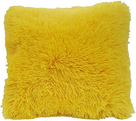 Super Soft Faux Fur Decorative Filled Throw Pillow Cushion (16" x 16", Yellow)