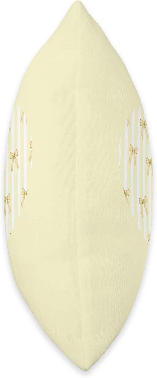 Pastel Yellow Coquette Ribbon Bow Stripes Cute Aesthetic Throw Pillow