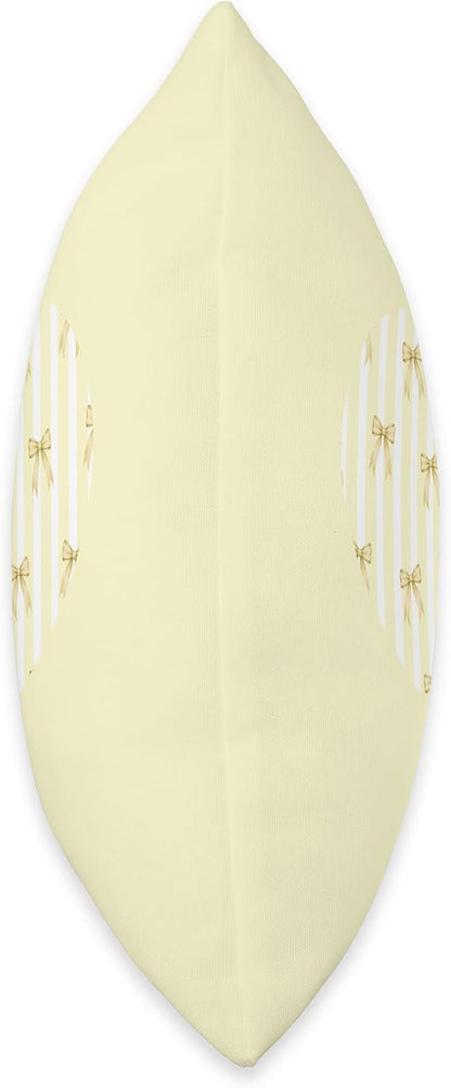 Pastel Yellow Coquette Ribbon Bow Stripes Cute Aesthetic Throw Pillow