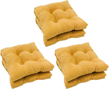 All Season Reversible Classic Barstool Dining Chair Outdoor Patio Cushions Set of 6 - Durable Solid Pattern Lemon Yellow Color Attach Ties Upholstered Square Tufted Seat Pads 16''W X 16''D X 3.5''H