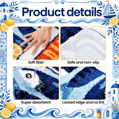 1 Pcs Sardine Can Rugs Toilet Rug U Shaped Washable Soft and Absorbent Bathroom Rugs Cartoon Fish and Lemon Contour Bath Mat Machine Wash Bathroom Contour Rug for Toilet Base, 24 x 20 Inch