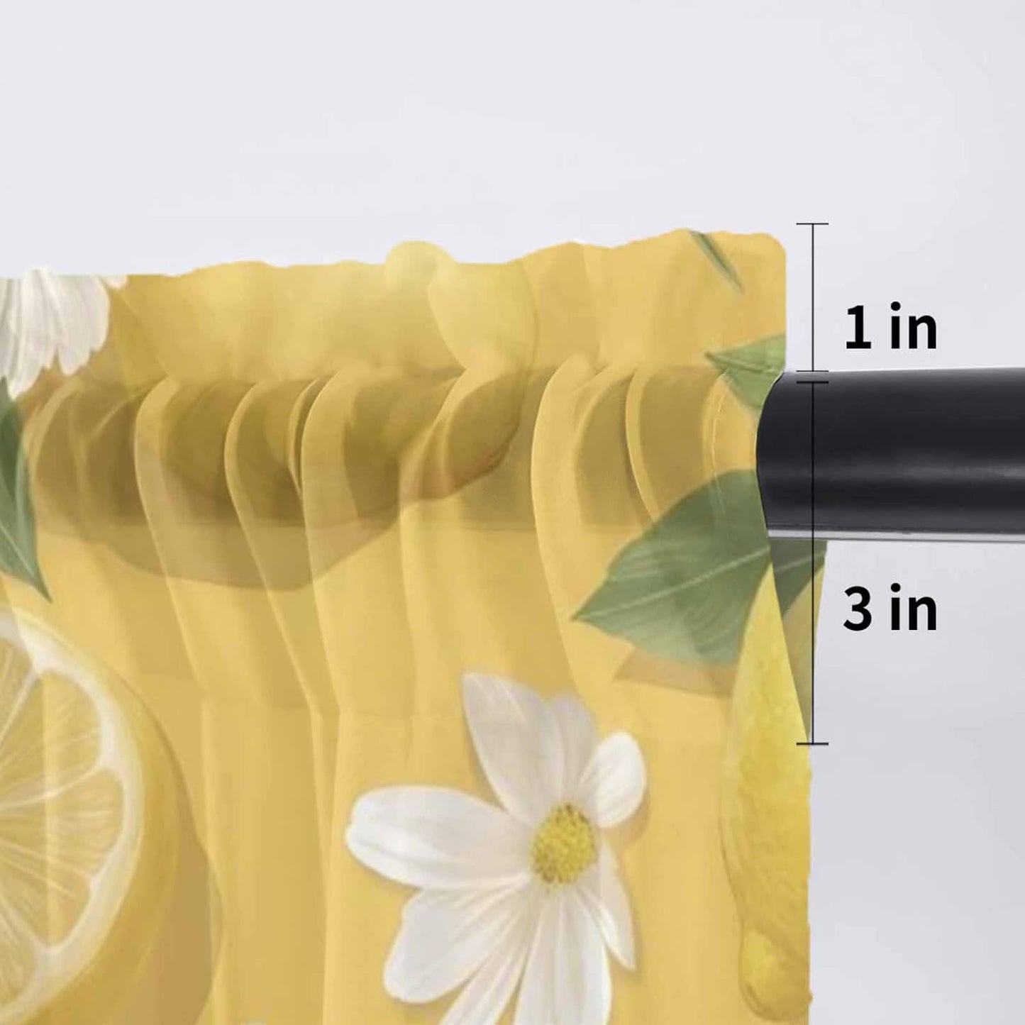 Yellow Lemon Summer Sheer Curtain 18 Inch Long White Daisy Farmhouse Flowers Country Fruit Light Filtering Rod Pocket Voile Curtain Valance for Bedroom Kitchen Cafe Window 54" W x 18" L
