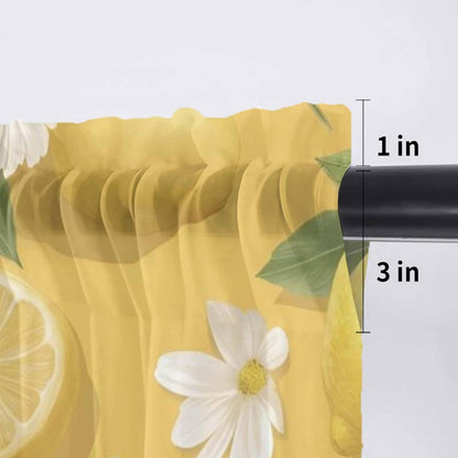 Yellow Lemon Summer Sheer Curtain 18 Inch Long White Daisy Farmhouse Flowers Country Fruit Light Filtering Rod Pocket Voile Curtain Valance for Bedroom Kitchen Cafe Window 54" W x 18" L