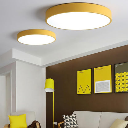 LED Ceiling Light Fixture,12 Inch Modern Round Recessed Ceiling Lights, Dimmable Light,Yellow 18W Close to Ceiling Lighting Flush Mount Living Room Bedroom,3000K-6000K