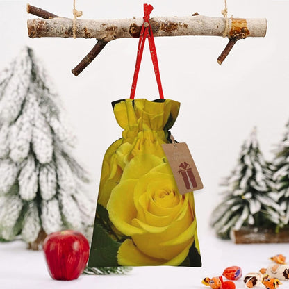 Yellow Roses Print Cotton Linen Fabric Gift Bags Drawstring Gift Bags Christmas Burlap Candy Bags Packing Storage Bags Jewelry Pouch Candy Bags Christmas Party Supplies Decor