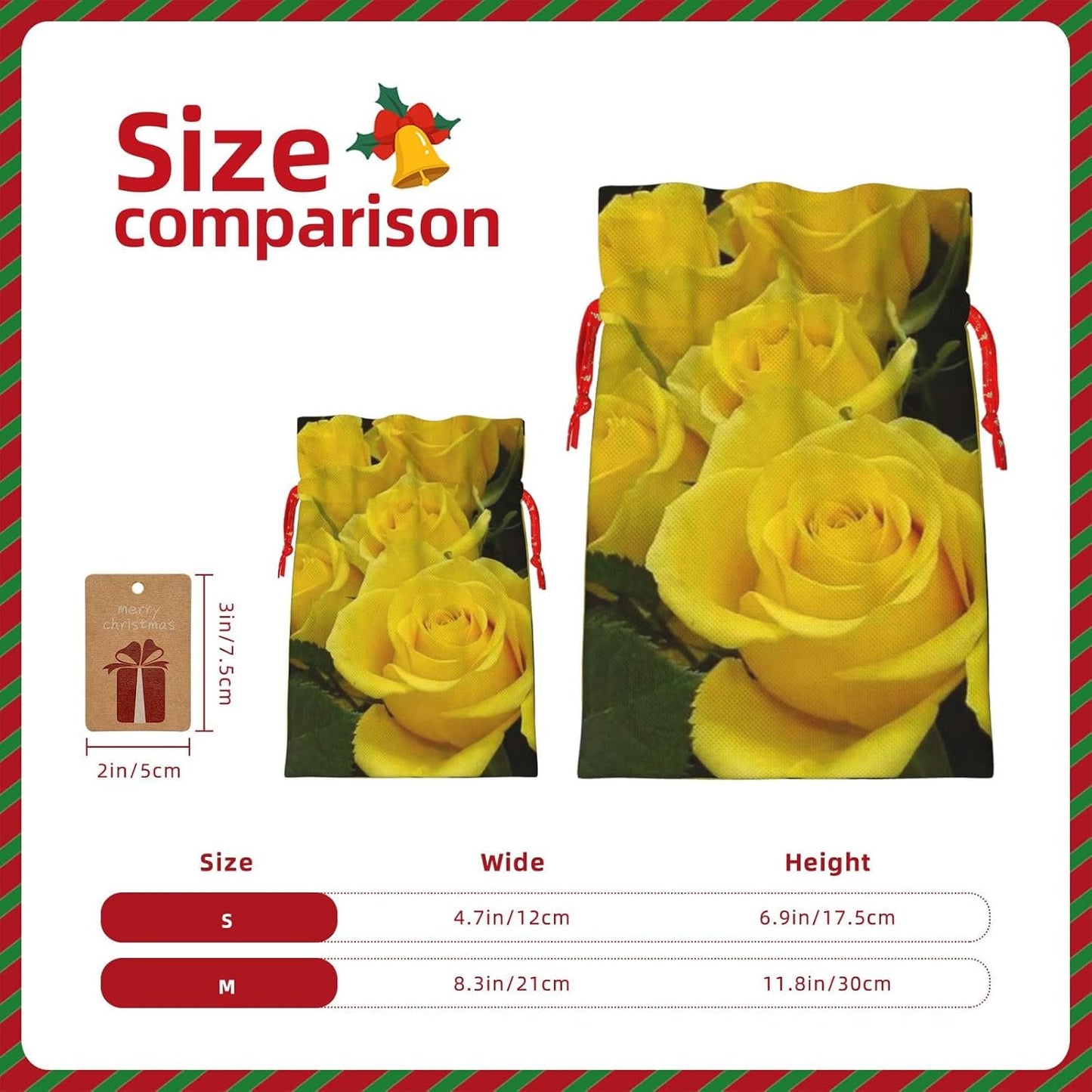 Yellow Roses Print Cotton Linen Fabric Gift Bags Drawstring Gift Bags Christmas Burlap Candy Bags Packing Storage Bags Jewelry Pouch Candy Bags Christmas Party Supplies Decor