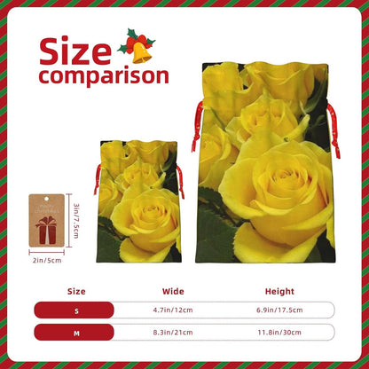 Yellow Roses Print Cotton Linen Fabric Gift Bags Drawstring Gift Bags Christmas Burlap Candy Bags Packing Storage Bags Jewelry Pouch Candy Bags Christmas Party Supplies Decor