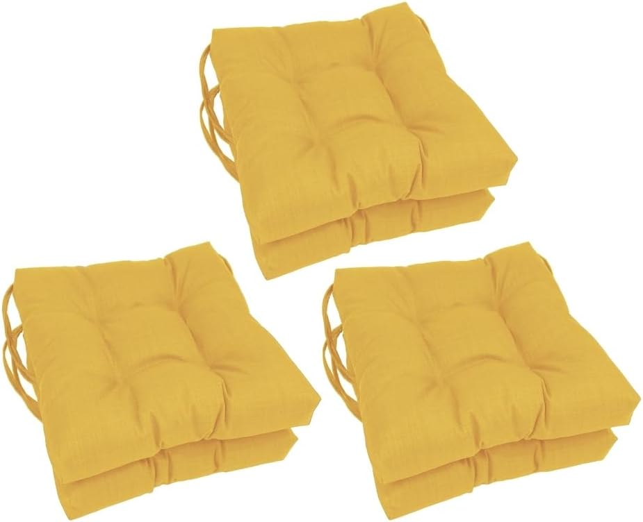 TRP All Weather Reversible Deep Seat 16" X 16" Patio Chair Cushions Set of 6 | Square Tufted Design Ample Cushioned Loft Lemon Yellow Color | Fabric Ties Bistro Dining Chair Stain Water Resistant