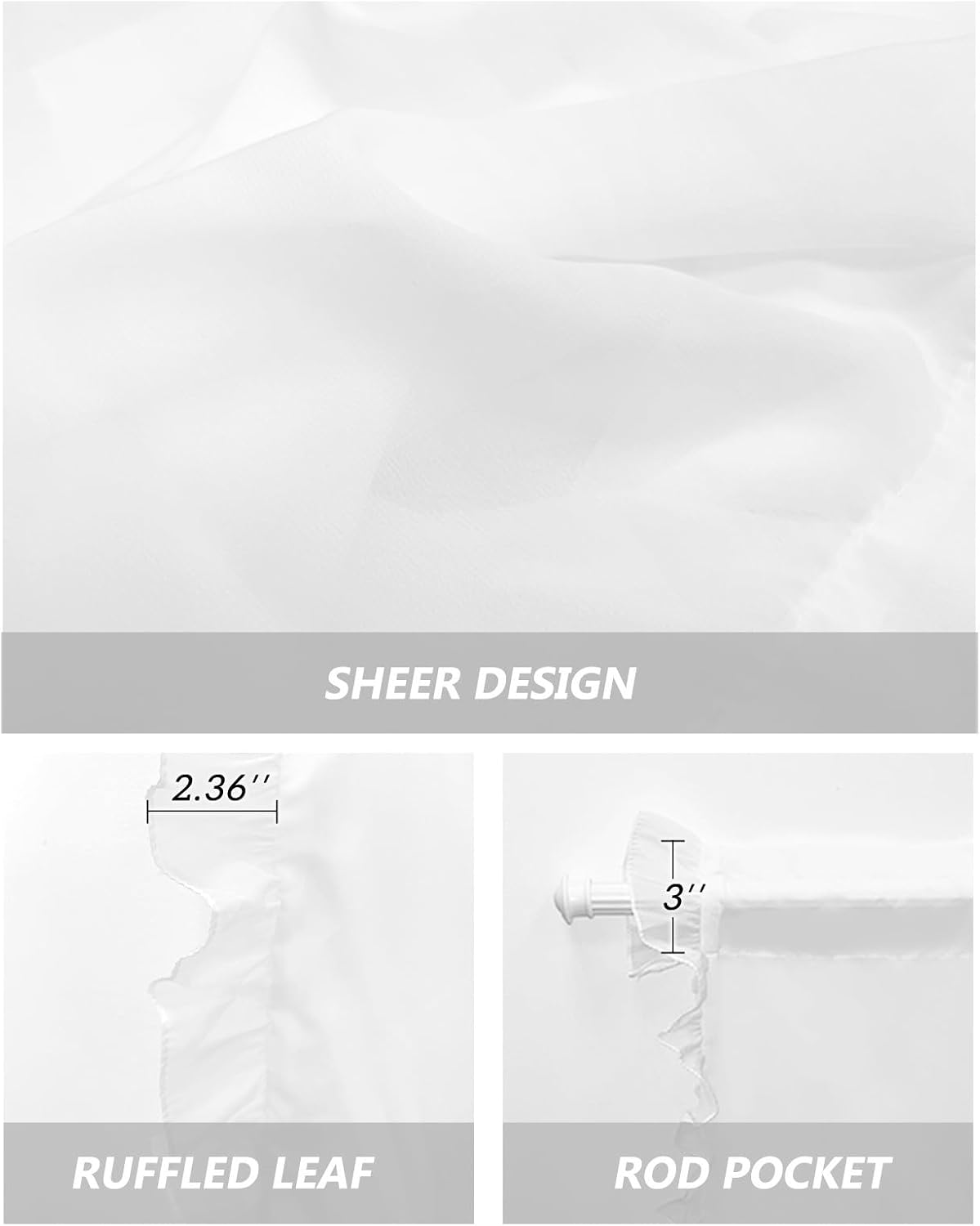 Abstract Yellow Sunflower Sheer Kitchen Curtains and Valance Set Black White Plaid Linen Texture Ruffle Tier Curtain Light Filtering Small Window Drapes for Cafe Living Room, 3 Pieces, 54" x 24"