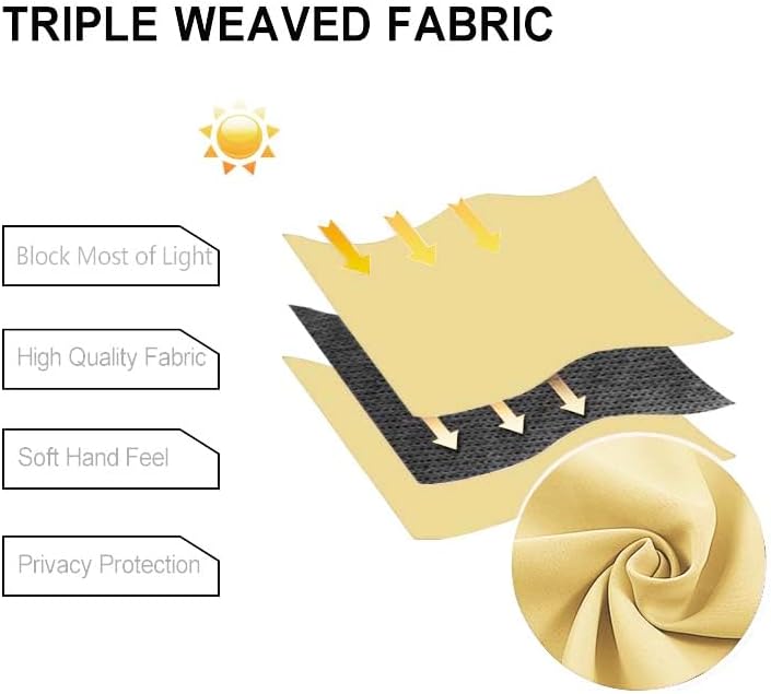 DWCN Blackout Curtains for Bedroom with Tiebacks - Room Darkening Privacy Grommet Top Window Curtains for Living Room, 52 x 63 inch Length,Yellow,Set of 2 Panels
