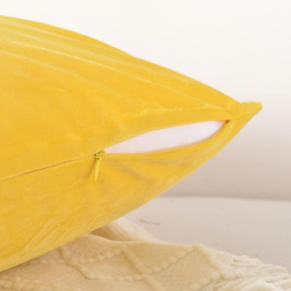 Krifey Throw Pillow Covers Velvet Decorative Square Pillowcase Soft Cushion Case for Couch Bedroom 20x20 Inch Lemon Yellow, Pack of 2