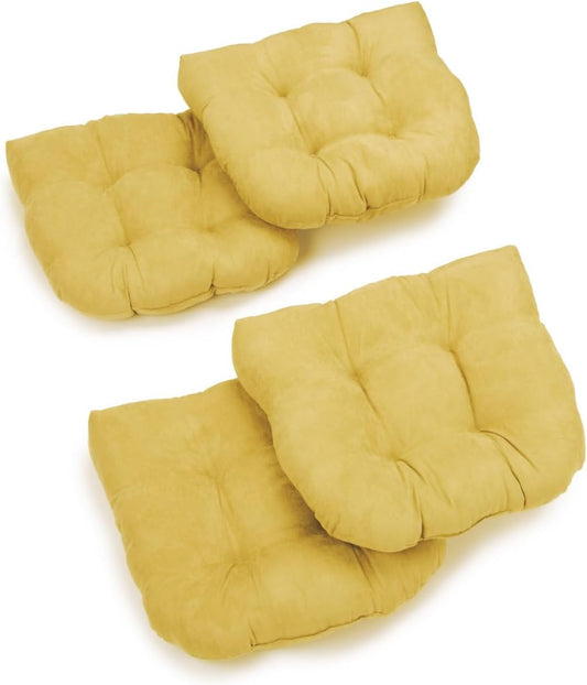 Casual Reversible 5-Inch Thick Indoor Outdoor Patio Chair Cushions Set of 4 - Classic Tufted U-Shaped Lemon Yellow Solid Color Pattern - Weather Resistant Dining and Rocking Seat Pads - 19 in x 19 in