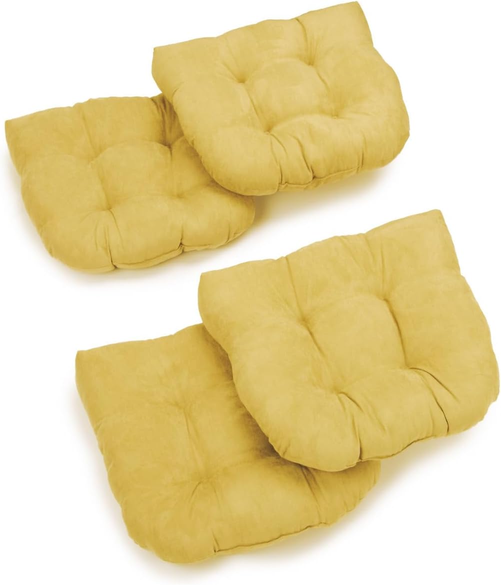 Casual Reversible 5-Inch Thick Indoor Outdoor Patio Chair Cushions Set of 4 - Classic Tufted U-Shaped Lemon Yellow Solid Color Pattern - Weather Resistant Dining and Rocking Seat Pads - 19 in x 19 in