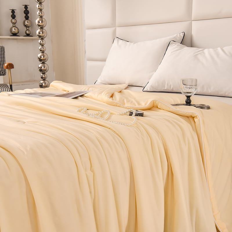 Cooling Blankets for Hot Sleepers,Cooling Comforter Twin Size,Silky Breathable Lightweight Summer Ice Blankets for All Season,Light Yellow
