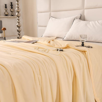 Cooling Blankets for Hot Sleepers,Cooling Comforter Twin Size,Silky Breathable Lightweight Summer Ice Blankets for All Season,Light Yellow