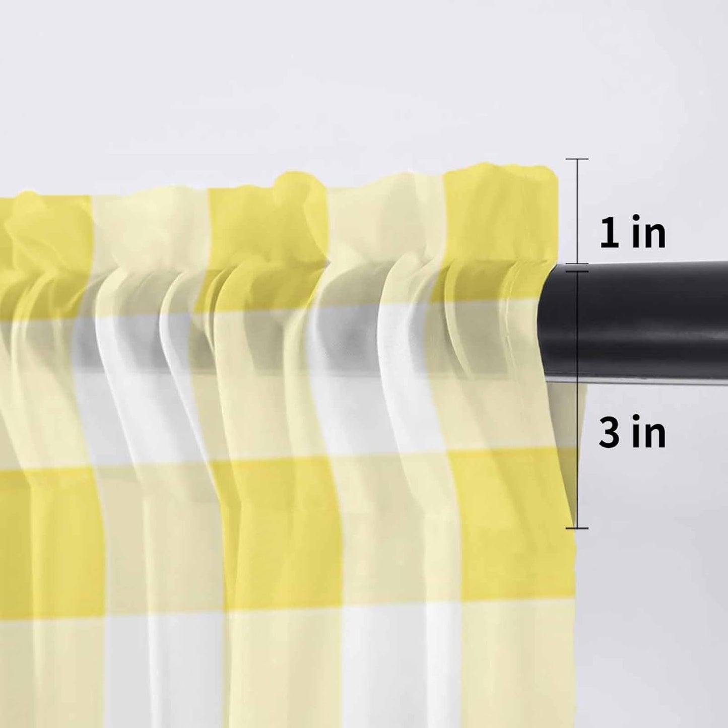 Sheer Valances for Windows Lemon and Gnomes Window Valances Rod Pocket Yellow Check Plaid Buffalo Window Treatment Sheer Curtains for Kitchen Living Room Bedroom Bathroom 54x18in