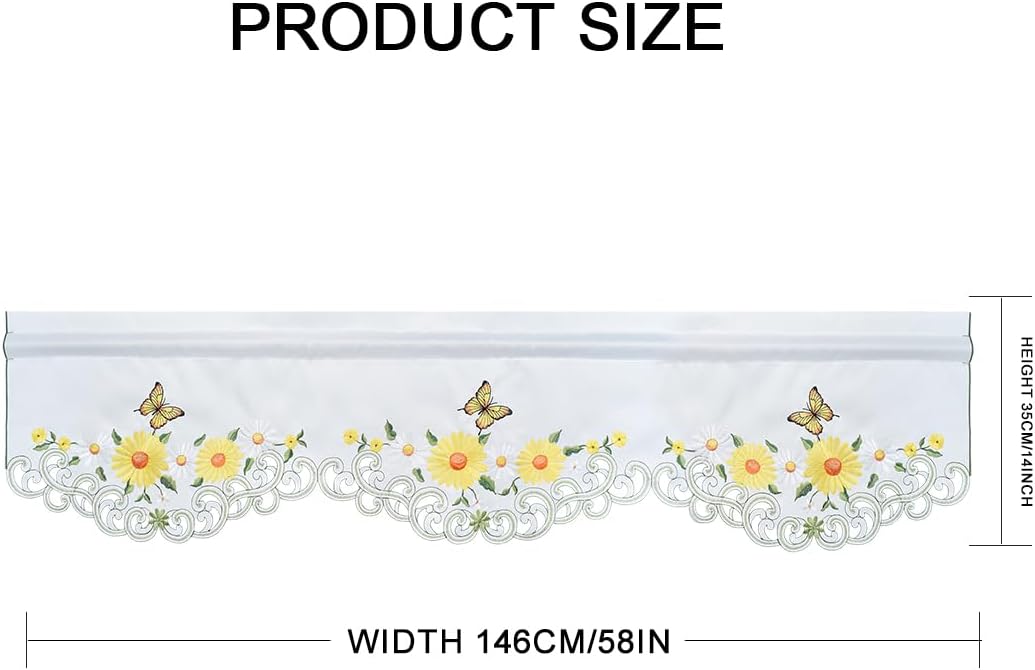 Molaxhome Beautiful Dazzling Embroidered Window Valance,Rod Pocket Valance and Tiers for Home Decor (Yellow, W58x14L)