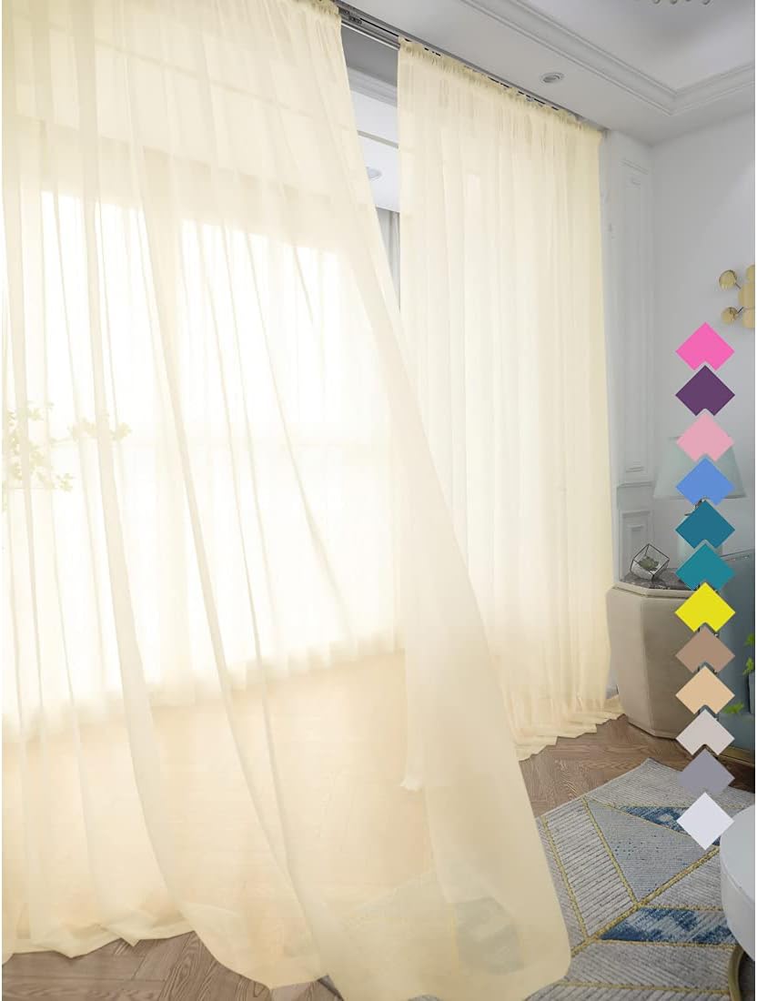 LONGTAI Window Light Yellow Sheer Curtains 84 Inches Long 2 Panels Sheer Curtain Basic Rod Pocket Panel for Bedroom Children Living Room Yard Kitchen