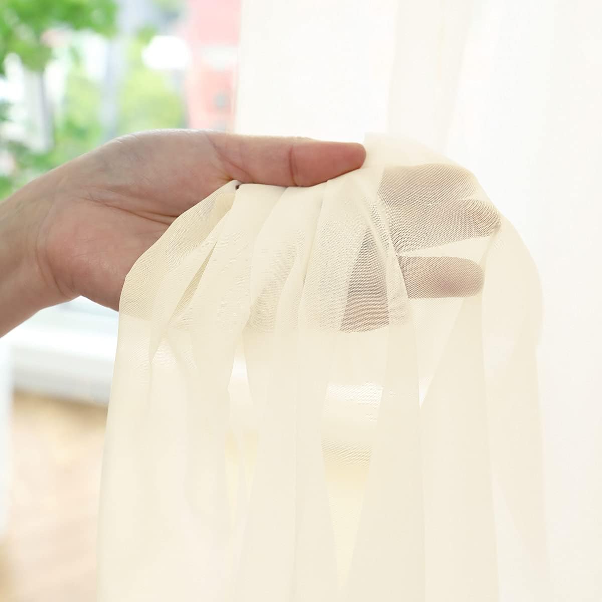 LONGTAI Window Light Yellow Sheer Curtains 84 Inches Long 2 Panels Sheer Curtain Basic Rod Pocket Panel for Bedroom Children Living Room Yard Kitchen