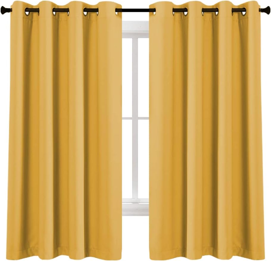 Blackout Yellow Curtains 63 Inches Long for Girls Room Bedroom Window Treatment Thermal Insulated Room Darkening Grommet Summer Kids Mustard Yellow Curtains Drapes for Living Room 1 Pair 52W x 63L