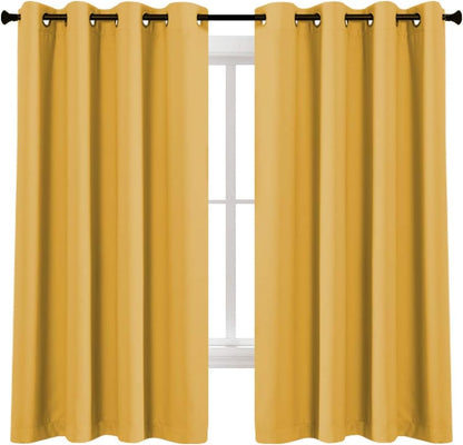Blackout Yellow Curtains 63 Inches Long for Girls Room Bedroom Window Treatment Thermal Insulated Room Darkening Grommet Summer Kids Mustard Yellow Curtains Drapes for Living Room 1 Pair 52W x 63L