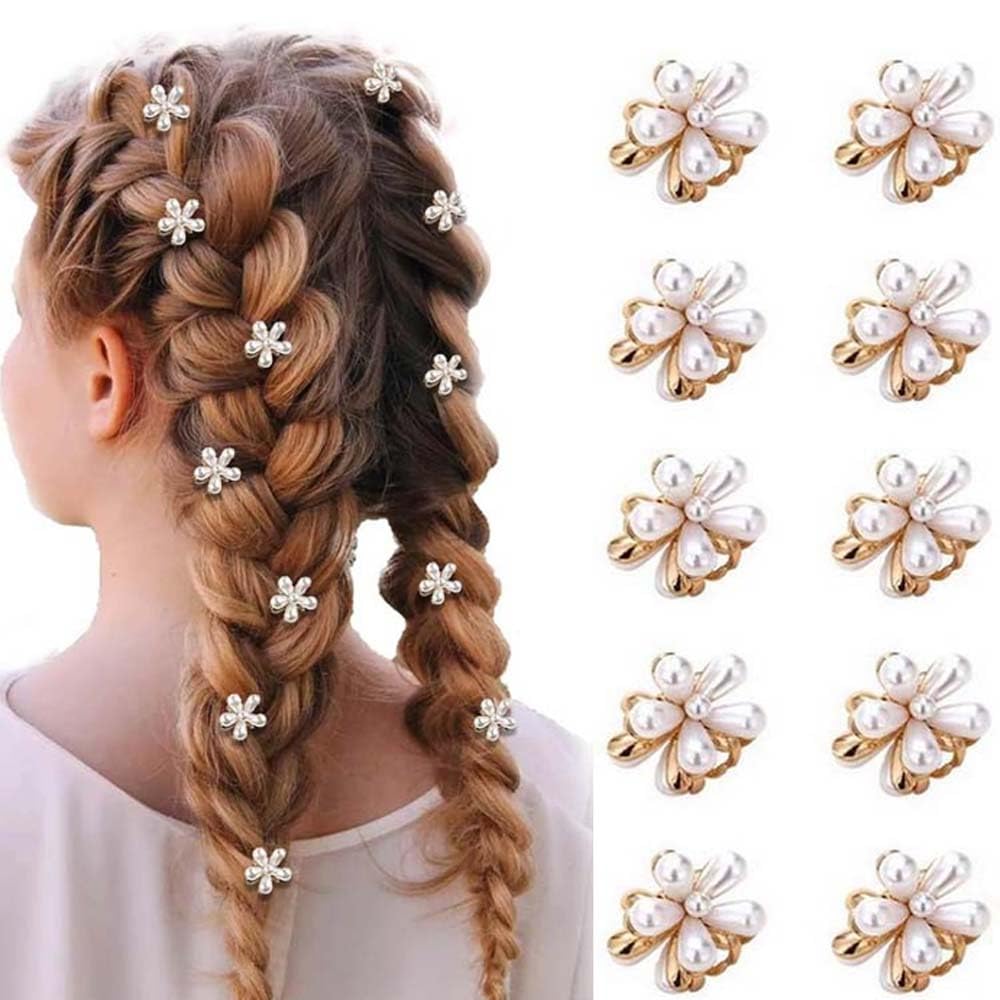 10 Pcs Pearl Mini Claw Clips Daisy Floral Hair Clips, Sweet Artificial Bangs Clips Decorative, Decorative Hair Accessories for Women and Girls