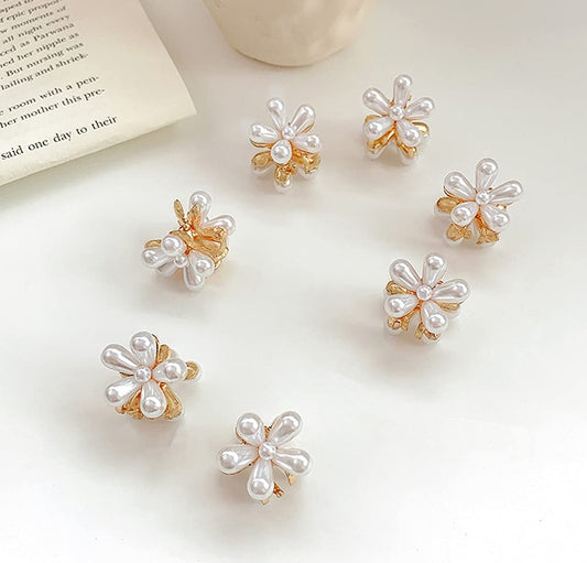 10 Pcs Pearl Mini Claw Clips Daisy Floral Hair Clips, Sweet Artificial Bangs Clips Decorative, Decorative Hair Accessories for Women and Girls