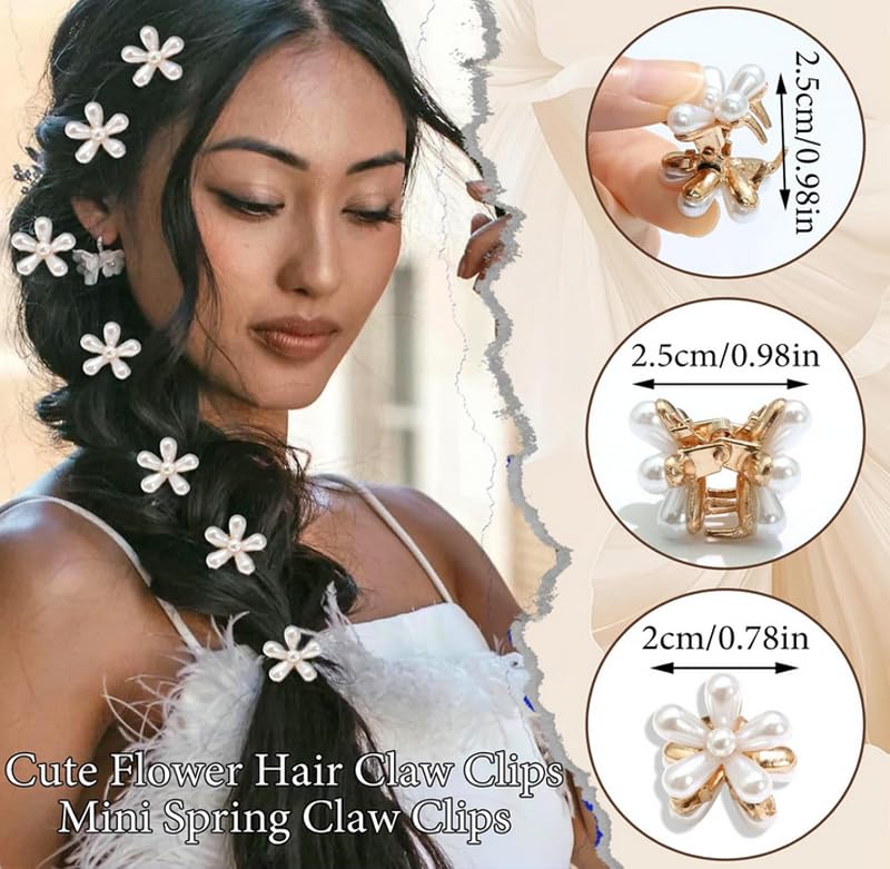 10 Pcs Pearl Mini Claw Clips Daisy Floral Hair Clips, Sweet Artificial Bangs Clips Decorative, Decorative Hair Accessories for Women and Girls