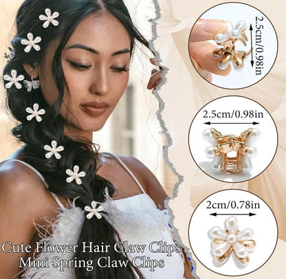 10 Pcs Pearl Mini Claw Clips Daisy Floral Hair Clips, Sweet Artificial Bangs Clips Decorative, Decorative Hair Accessories for Women and Girls
