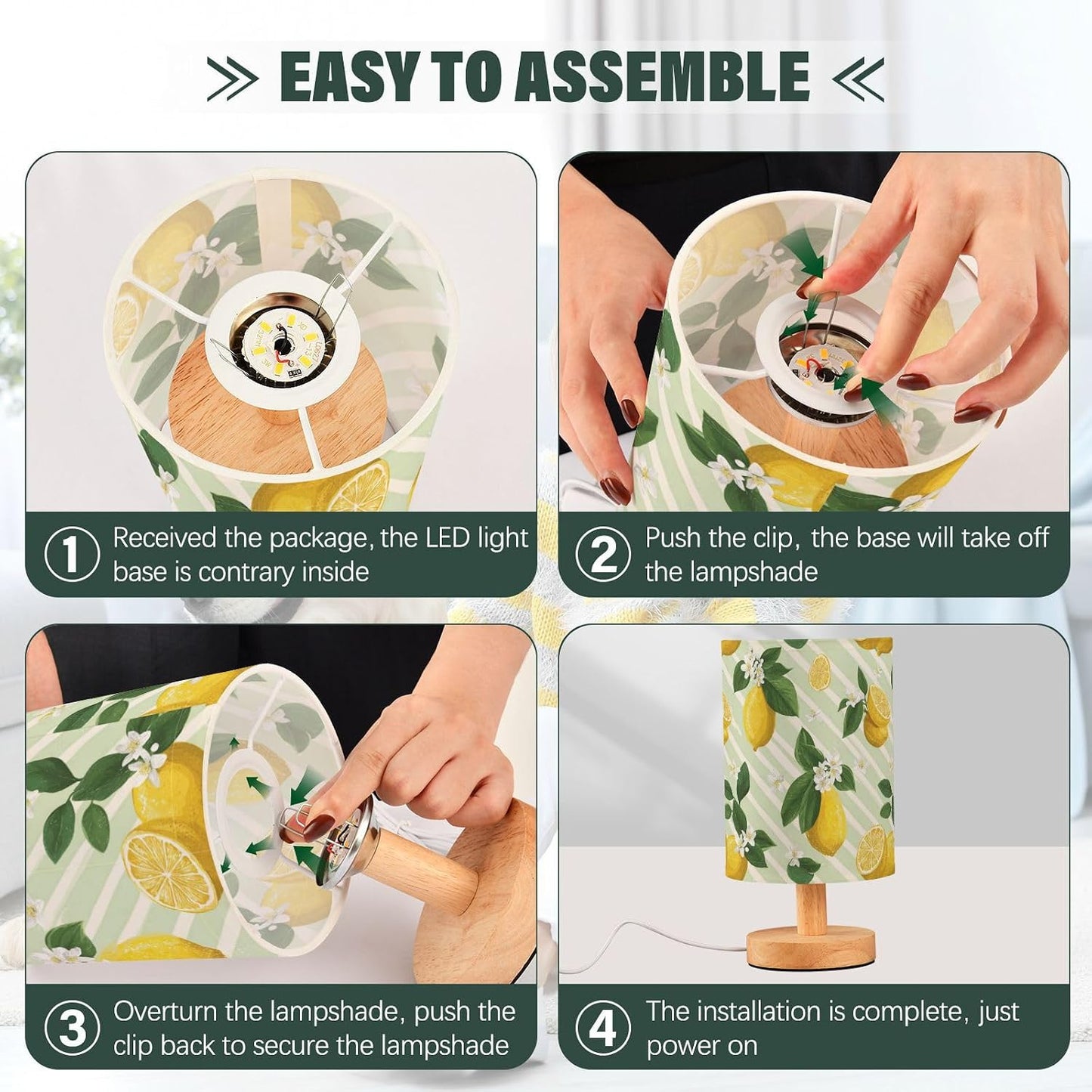 Bedside Table Lamp Lemon Yellow Citrus Fruits (89) Kids Nightstand Lamp Night Light Fabric Shade for Bedroom Living Room Home Office