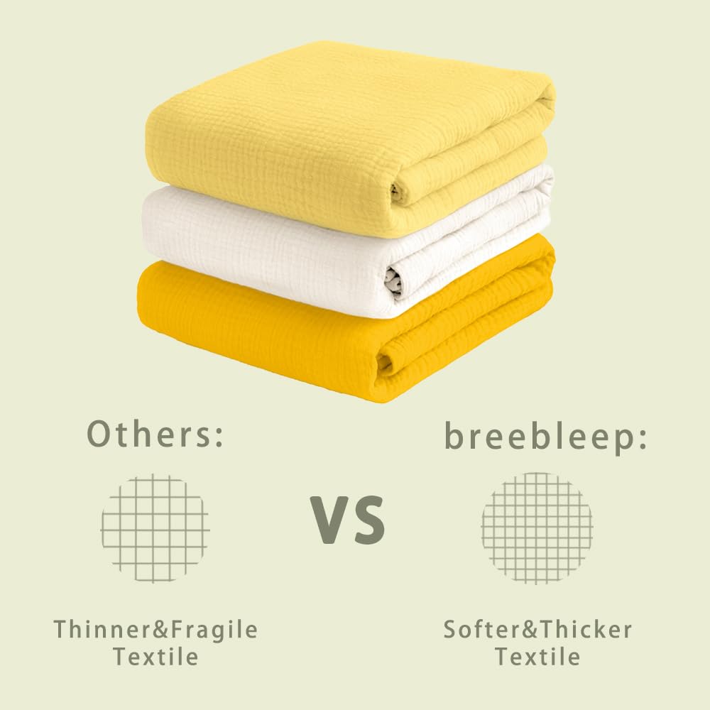 Muslin Swaddle Blankets for Baby Boy - 3 Pack 47x47 Inch Large Receiving Blankets, Soft Breathable Cotton Nursery Swaddles for Newborn, Infant & Todler (Yellow, White, Banana)