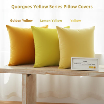 QUORGVES Yellow Velvet Throw Pillow Covers 18x18 Inch Set of 2 | Covers Only,Ultra-Soft,Hidden Zipper,Easy Care,Decorative Accent Cushion Covers for Couch Sofa Bed Decor,Light Yellow