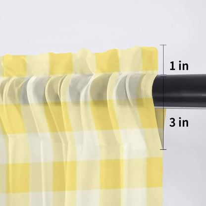 Lemon Dwarfs Sheer Valance Curtains, Gnome Green Leaf Yellow Plaid Welcome Light Filtering Kitchen Valances Rod Pocket Voile Curtain Window Treatment for Bedroom/Living Room/Basement 54Wx18L