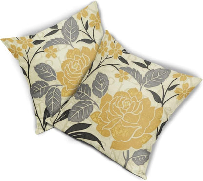 Kawani Grey and Yellow Flower Pillow Covers 20x20 Set of 2 Mustard Yellow Case Soft Decorative Spring Outdoor Cotton Linen Leaf Pillowcases Decor Gifts for Home Patio Couch Sofa (TPC-23042406)