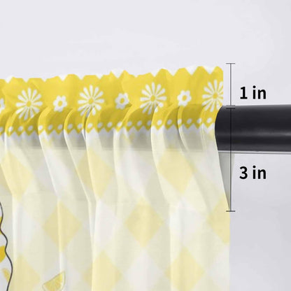 Lemon Gnomes Sheer Curtains Valances for Windows Summer Botanical Fruit Leaf Yellow Lattices Chiffon Kitchen Valances for Cafe, Voile Window Treatments Curtains for Living Room Bedroom, 54"x18"