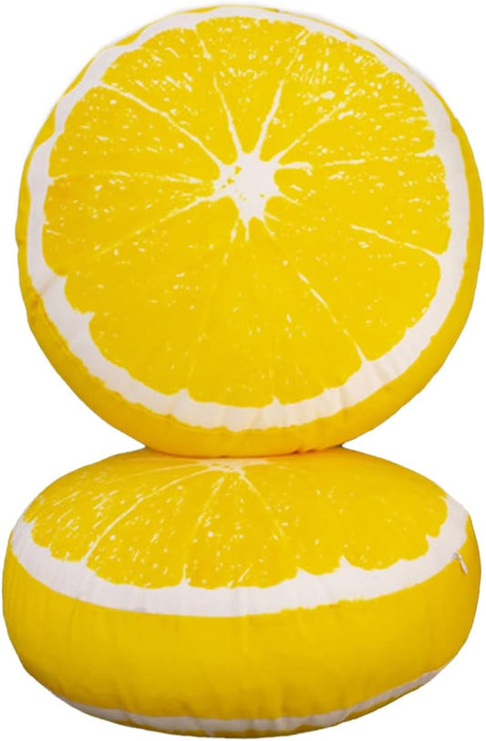 Fruit Pillow Creative Home Sofa Tatami Pillow Watermelon Futon Shaped Round Cushion Pillow(Lemon,35cm)