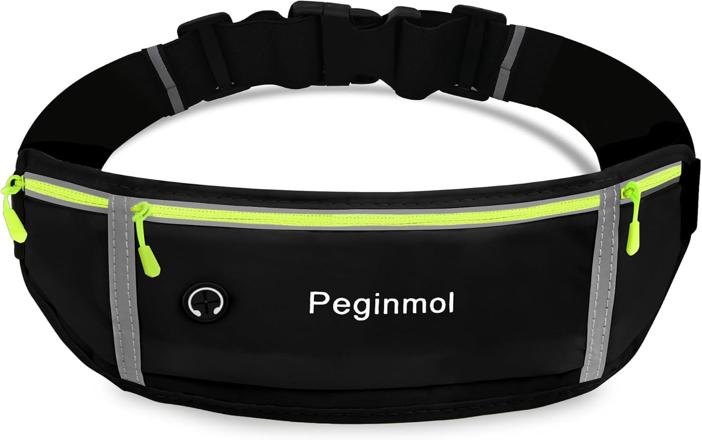 Slim Running Belt Fanny Pack, Waist Pack Bag for Women Men, Running Pouch for Phone Waterproof Reflective with 3 Pouches, Running Phone Holder for Sports, Traveling (Black + Green)