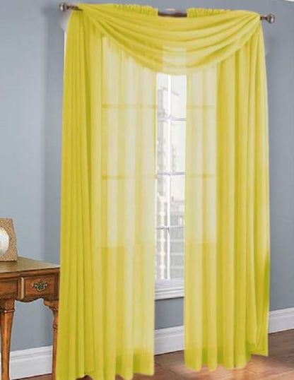 3 Piece Wide Sheer Voile Scarf Valance Window Curtain 1 Scarf and 2 Tiers Lily (Yellow)