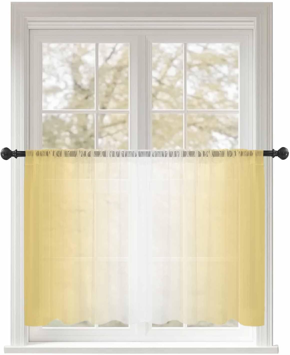 Yukro Ombre Sheer Curtains 45 inches Long for Living Room Bedroom 1 Panel Lemon Yellow and White Gradient Light Filtering Window Curtain Rod Pocket Sliding Door Curtains Voile Drapes 52Wx45L