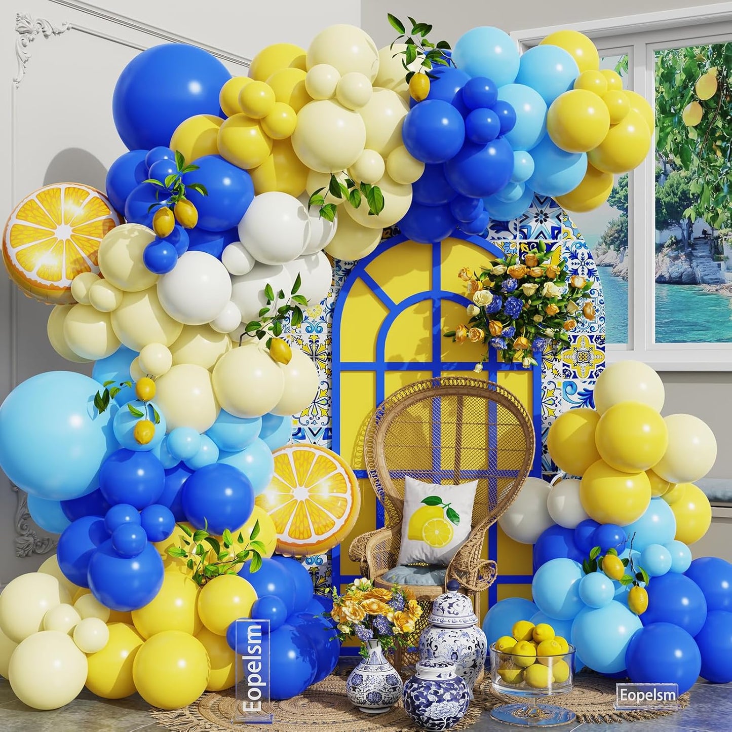 Lemon Balloon Arch Kit 144Pcs Navy Blue and Yellow Balloons Garland with Lemon Foil Balloons for Lemon Lime Tropical Amalfi Coast Bachelorette Bridal Shower Wedding Birthday Party Decorations