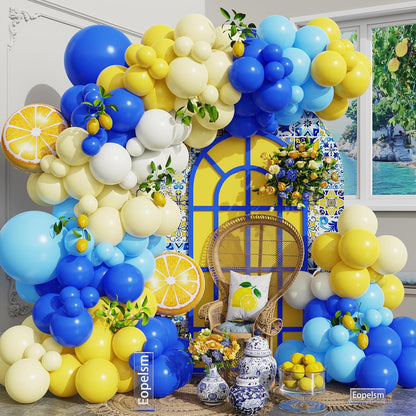 Lemon Balloon Arch Kit 144Pcs Navy Blue and Yellow Balloons Garland with Lemon Foil Balloons for Lemon Lime Tropical Amalfi Coast Bachelorette Bridal Shower Wedding Birthday Party Decorations