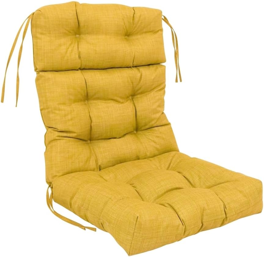 TRP Multi-Section High Back Deep Seat Indoor Outdoor Patio Chair Cushions | Reversible Classic Tufted Thick Support Lemon Yellow Dining Chair | Fade Water Resistant 22" X 45"