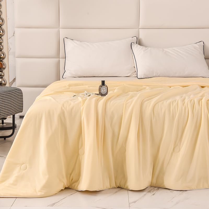 Cooling Blankets for Hot Sleepers,Cooling Comforter Twin Size,Silky Breathable Lightweight Summer Ice Blankets for All Season,Light Yellow