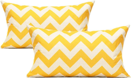 All Smiles Outdoor Decorative Throw Pillow Covers Cushion Cases Home Decor Accent Square 12 x 20 Set of 2 for Couch Sofa,Geometric Yellow&Lemon Color