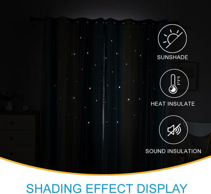 Star Girl and Kids Curtains for Bedroom Rainbow Ombre Double Layer Cute Shot Nursery Darkening Grommet Princess Room Décor 2 Panels Living Room Window Curtain (Yellow-Blue, 52W x 63L)