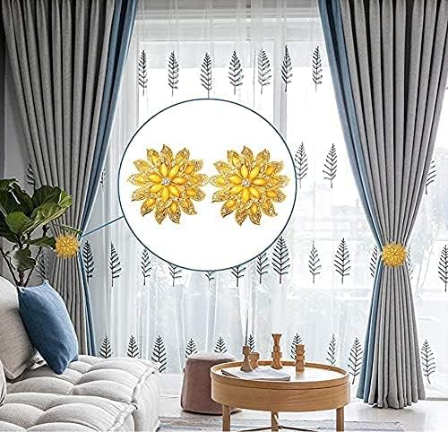 SUQ I OME Classic Luxury Big Crystal Magnetic Curtain Tieback and Holdback Flower Curtain Clips Buckle Curtain Holder Curtain Holdbacks(Gold+Yellow,2PCS)