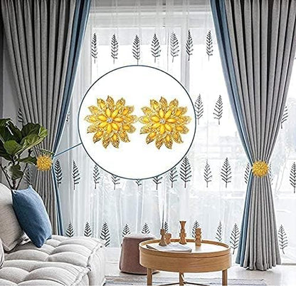 SUQ I OME Classic Luxury Big Crystal Magnetic Curtain Tieback and Holdback Flower Curtain Clips Buckle Curtain Holder Curtain Holdbacks(Gold+Yellow,2PCS)