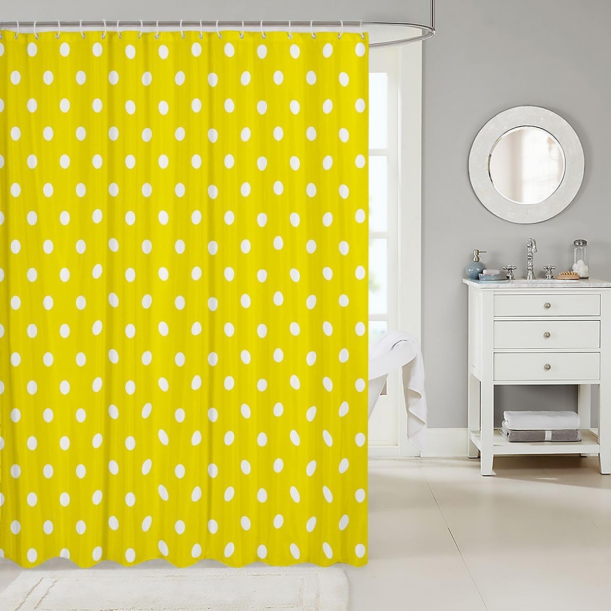 Yellow White Polka Dot Shower Curtain for Bathroom Decor Retro Cute Polka Dot Bath Curtain for Stalls Bathtubs Geometric Bathroom Accessories Luxury Waterproof Polyester with 12 Hooks 72"x72"